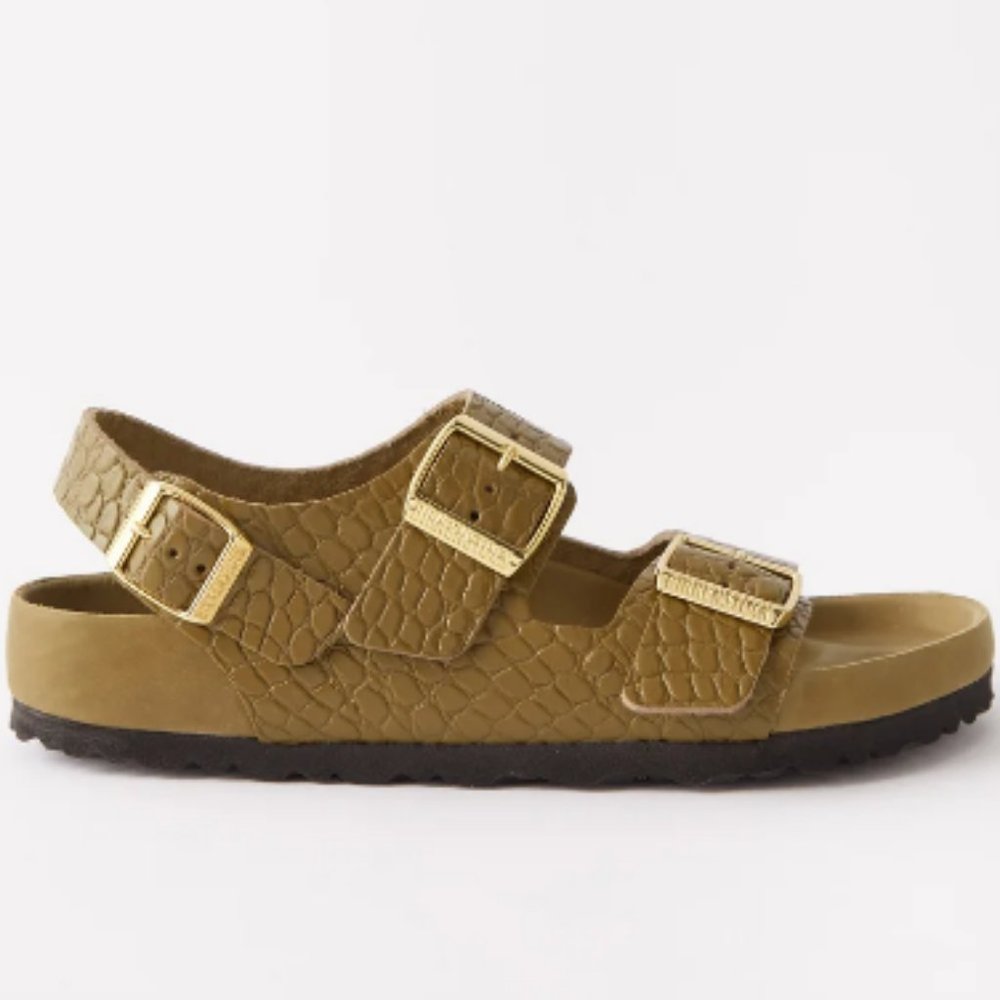 Birkenstock Croc Embossed Milano Big Buckle in Mud Green 37